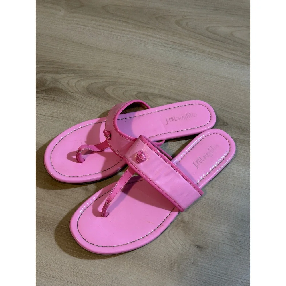 J.McLaughlin Leslie Patent Leather Sandals Pink 8 Womens Thong Slides Preppy